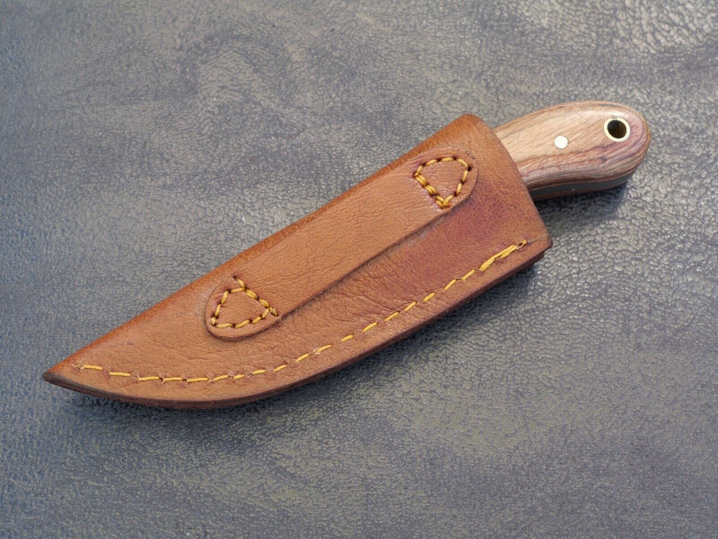 6” Mini Fixed Blade Knife Full Tang Wood Handle Custom Leather Sheath Sharp Edc