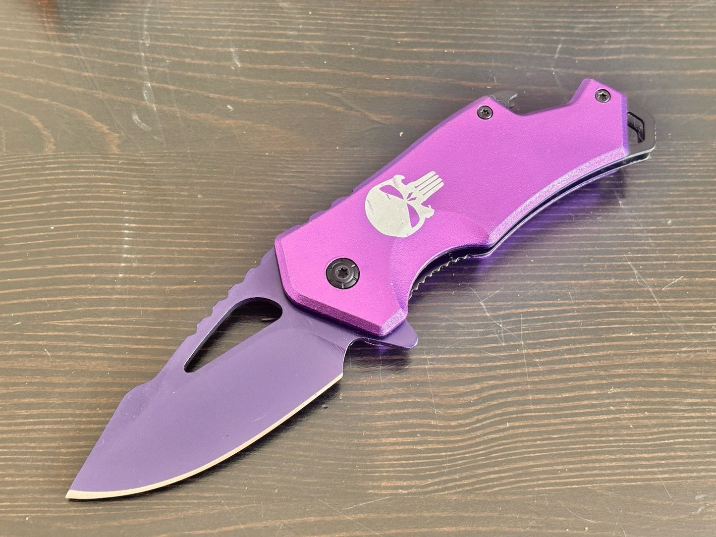 Purple Pocket Knife Spring Assisted Black Ladies Self Defense Girly Full Size
