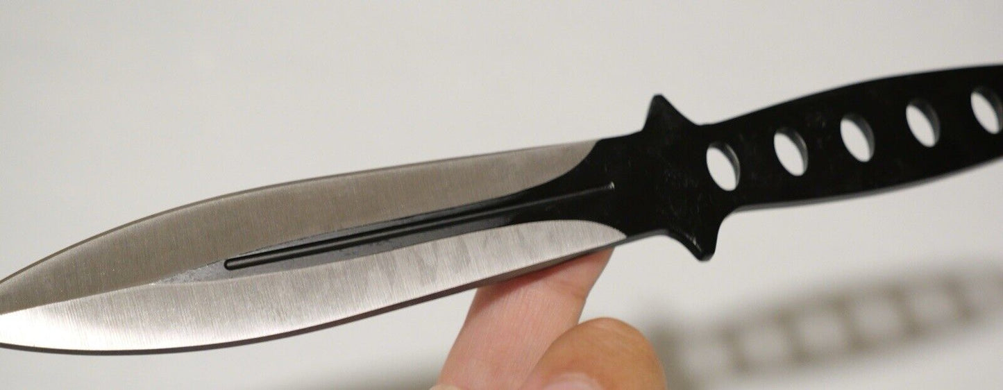 8” 3pc Throwing Knife Set Black Stealth Double Edge Spear Point Balanced Sharp