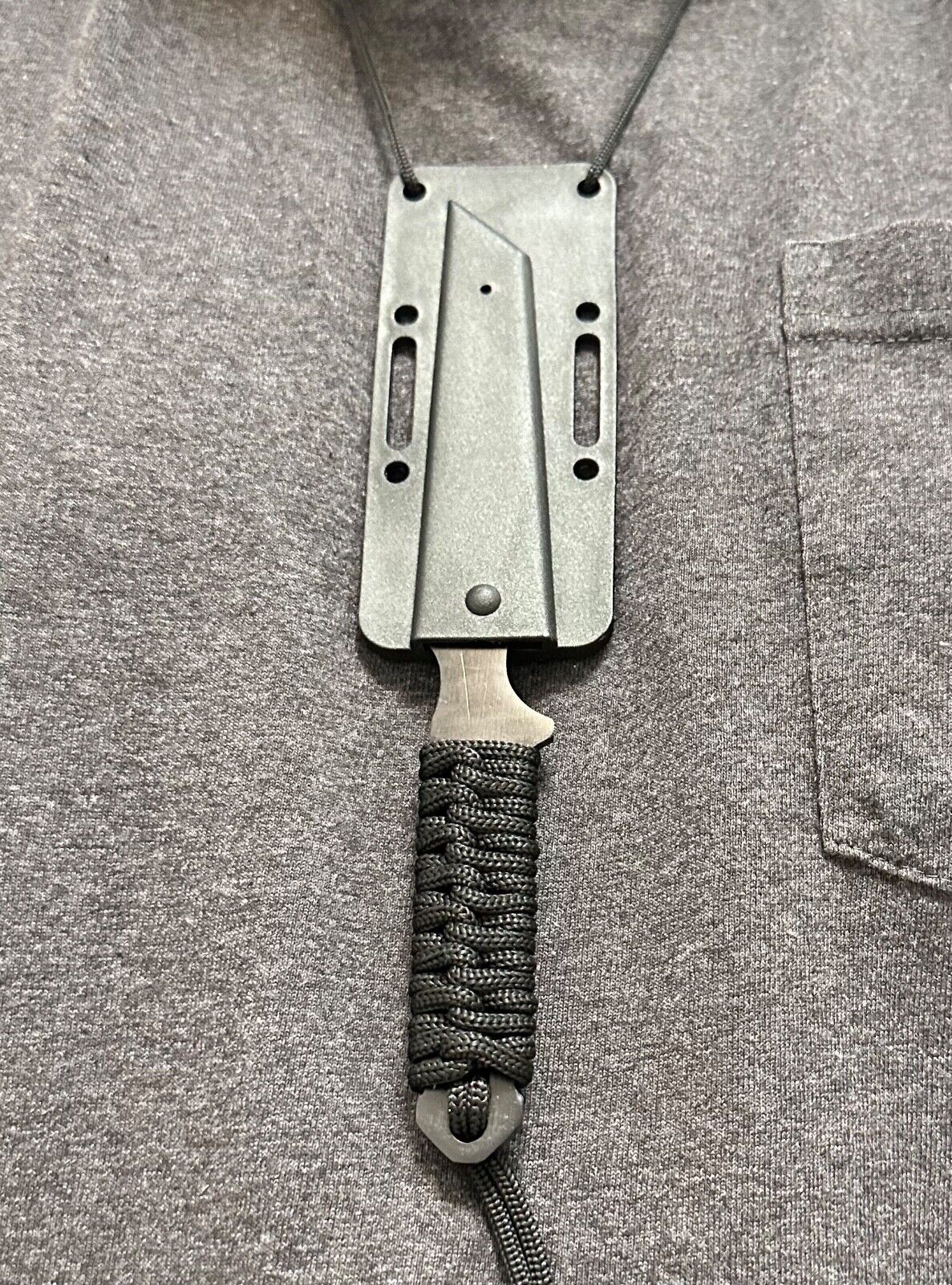 Neck Knife Full Tang Tanto Tip 8" Stealth Black Single Bevel Hard Sheath Sharp