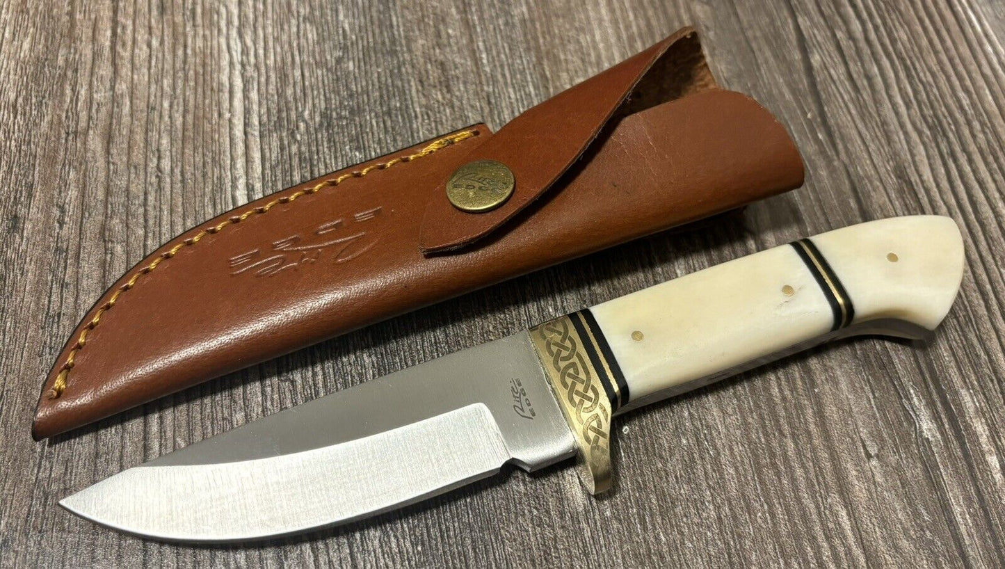 Survival Knife Full Tang 8mm Thick Blade 4” Celtic Full Grain Sheath Brass Hilt