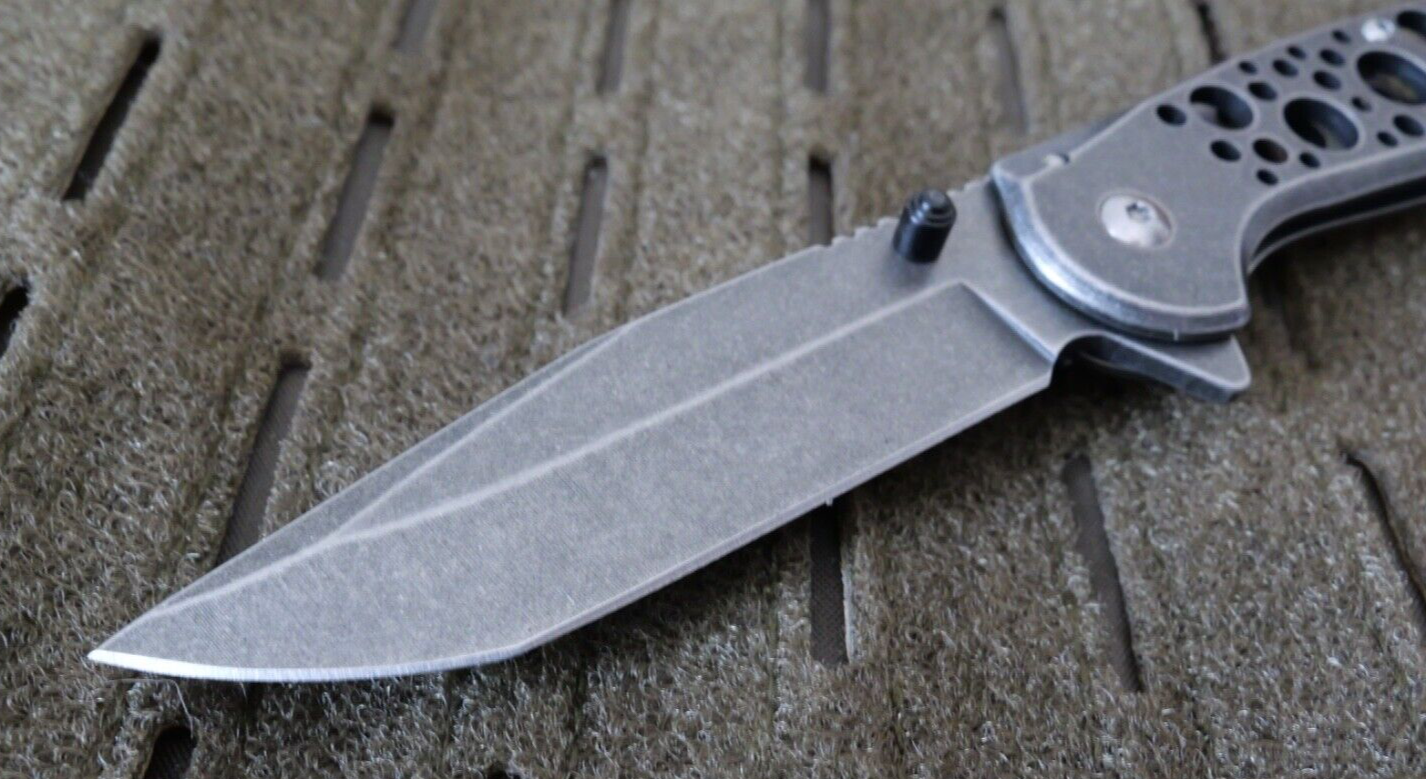 Modern Pocket Knife All Metal Manual Open Full Size 8” Overall Tanto Dark Gray