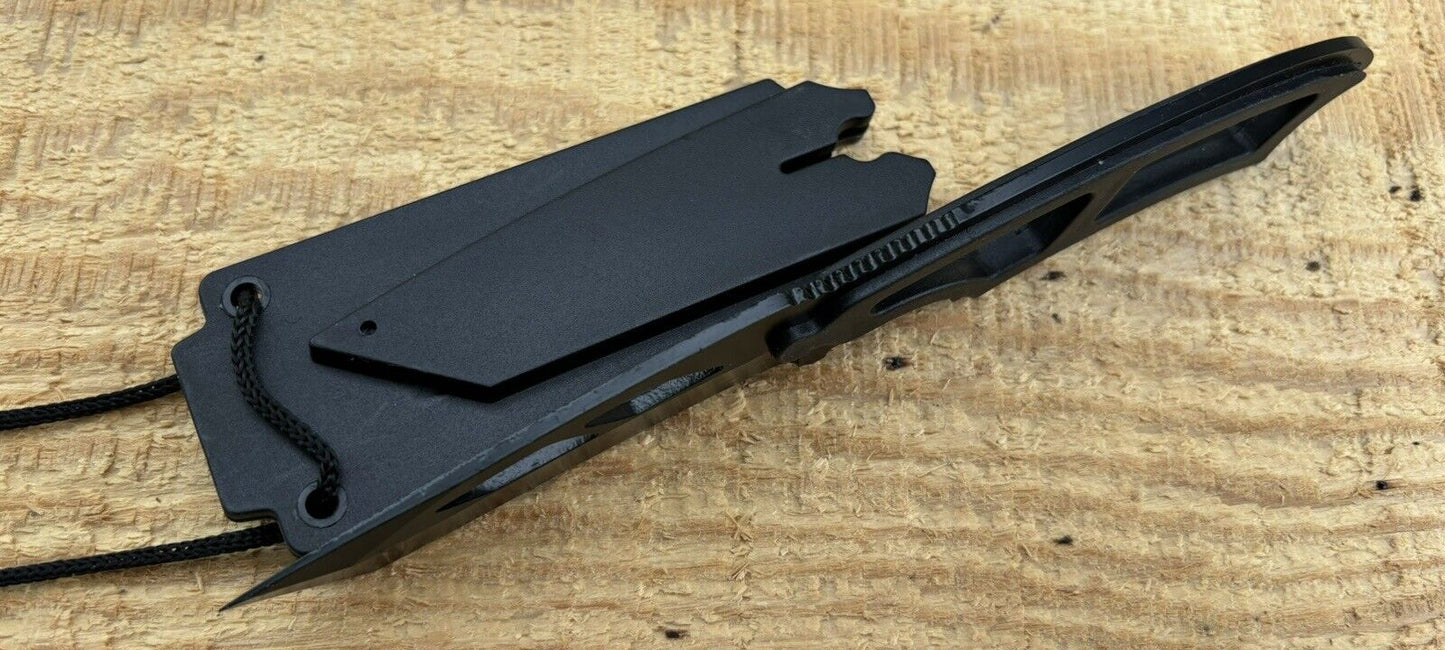 Neck Knife Full Tang Tanto Black Stealth 7.5” Overall Nylon Sheath EDC