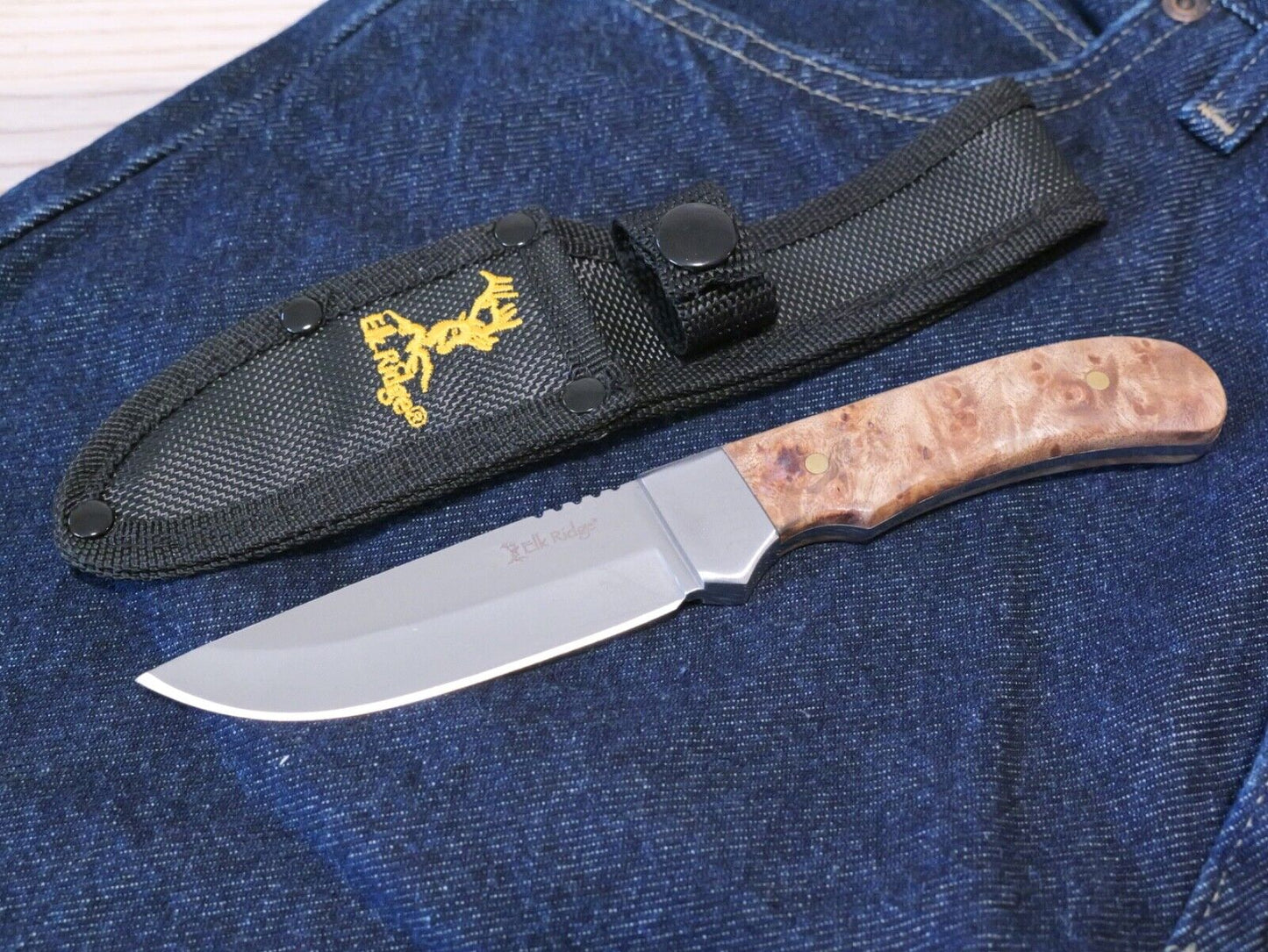 8" Fixed Blade Survival Knife Full Tang Wood Handle 4" Blade Nylon Sheath Medium