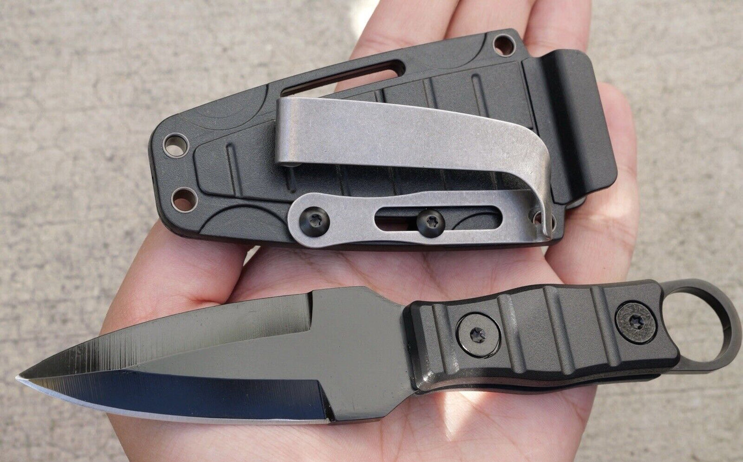 17cm Fixed Blade Knife Kydex Full Tang Back Pocket Clip Horizontal Carry Black