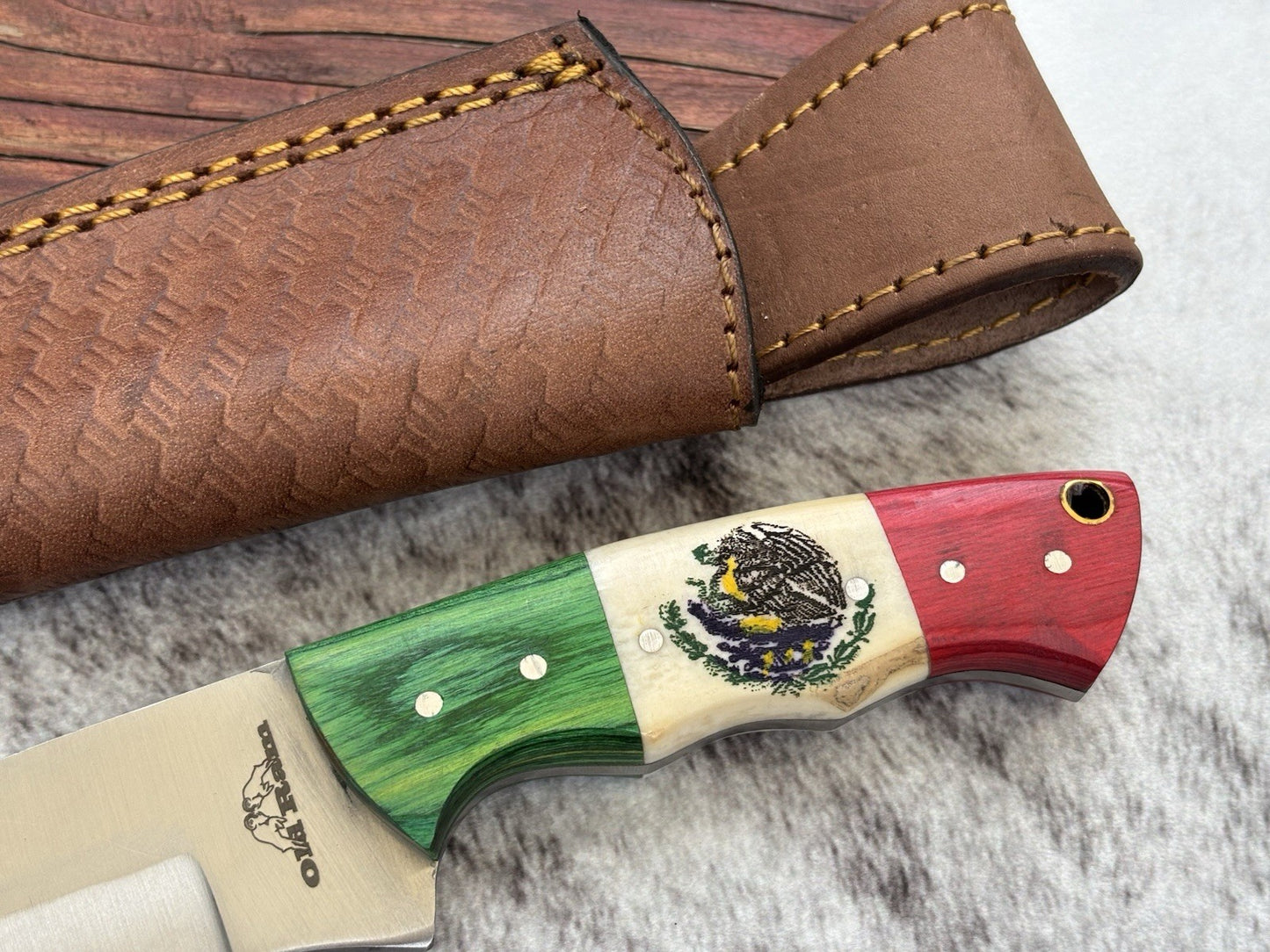 8” Mexico Fixed Blade Knife Full Tang Leather Sheath 440 Stainless Steel