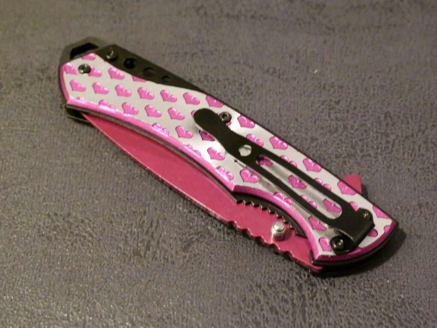 8” Heart Pocket Knife Pink Full Size Ladies Self Defense Girly Cute