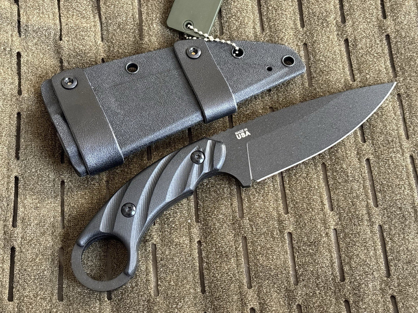 8” Fixed Blade Knife Horizontal Carry Belt Loop Kydex Sheath Blk Full Tang Sharp