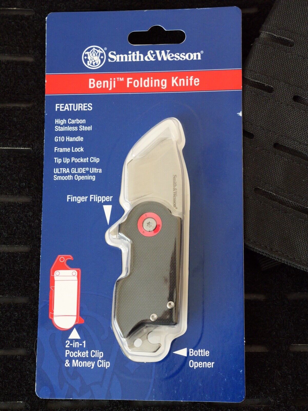 Smith & Wesson Benji Tanto Ball Bearing Open Pocket Knife Money Clip Cap Lifter