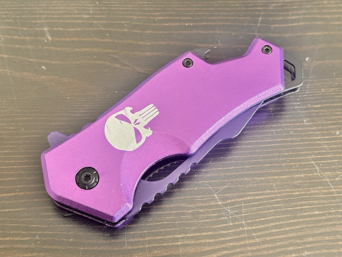 Purple Pocket Knife Spring Assisted Black Ladies Self Defense Girly Full Size
