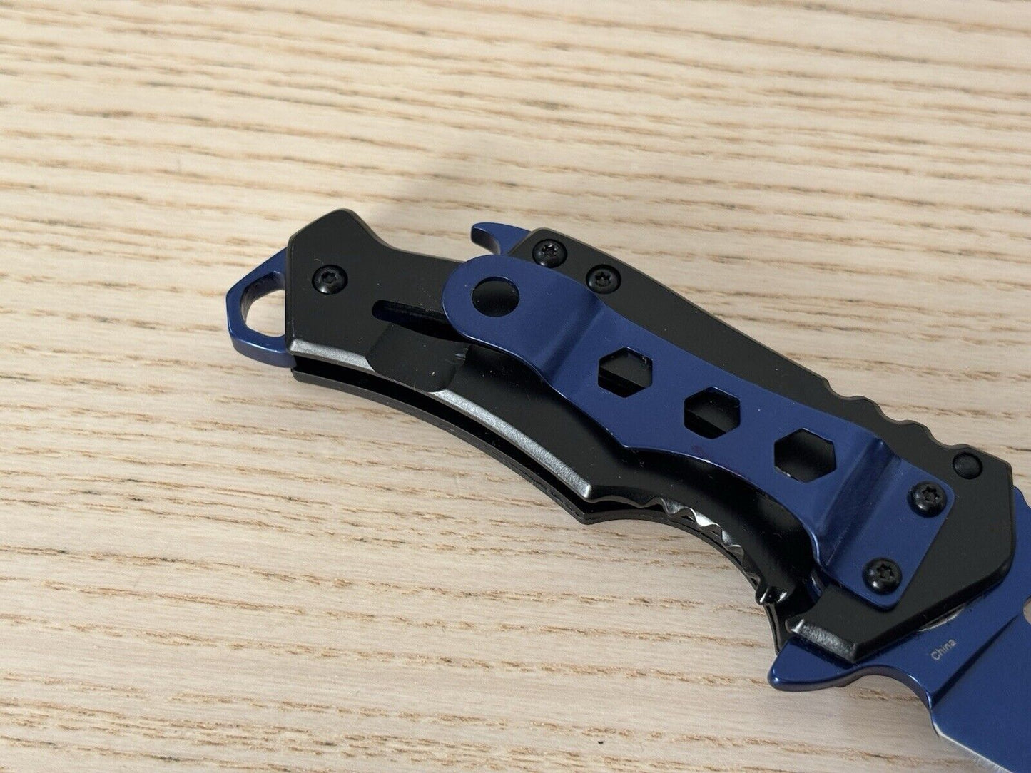 Mini Blue Pocket Knife Compact Edc Spring Assisted 2” Blade Bottle Opener Black