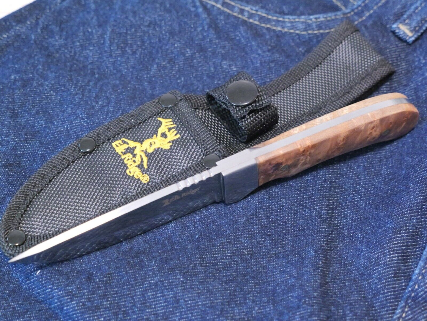 8" Fixed Blade Survival Knife Full Tang Wood Handle 4" Blade Nylon Sheath Medium