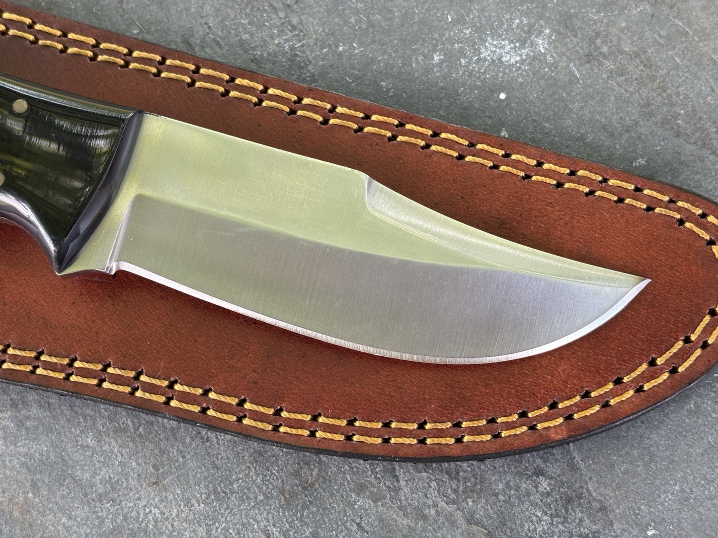 8.5” Fixed Blade Knife Full Tang Wood Handle Protective Leather Sheath
