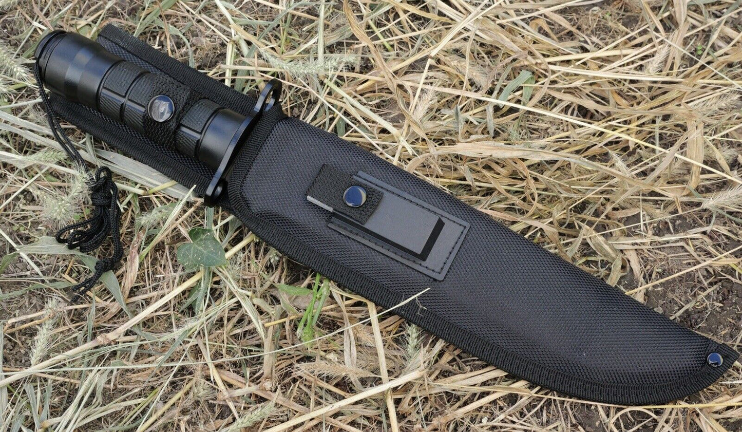 15” Survival Knife XL Black Sharpening Stone Kit Sawback Stealth Heavy Duty