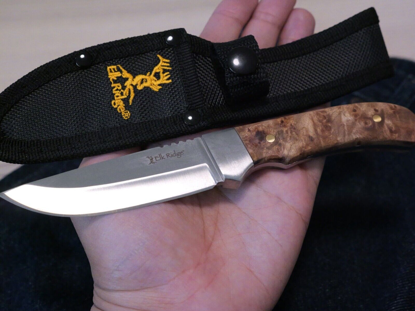 8" Fixed Blade Survival Knife Full Tang Wood Handle 4" Blade Nylon Sheath Medium