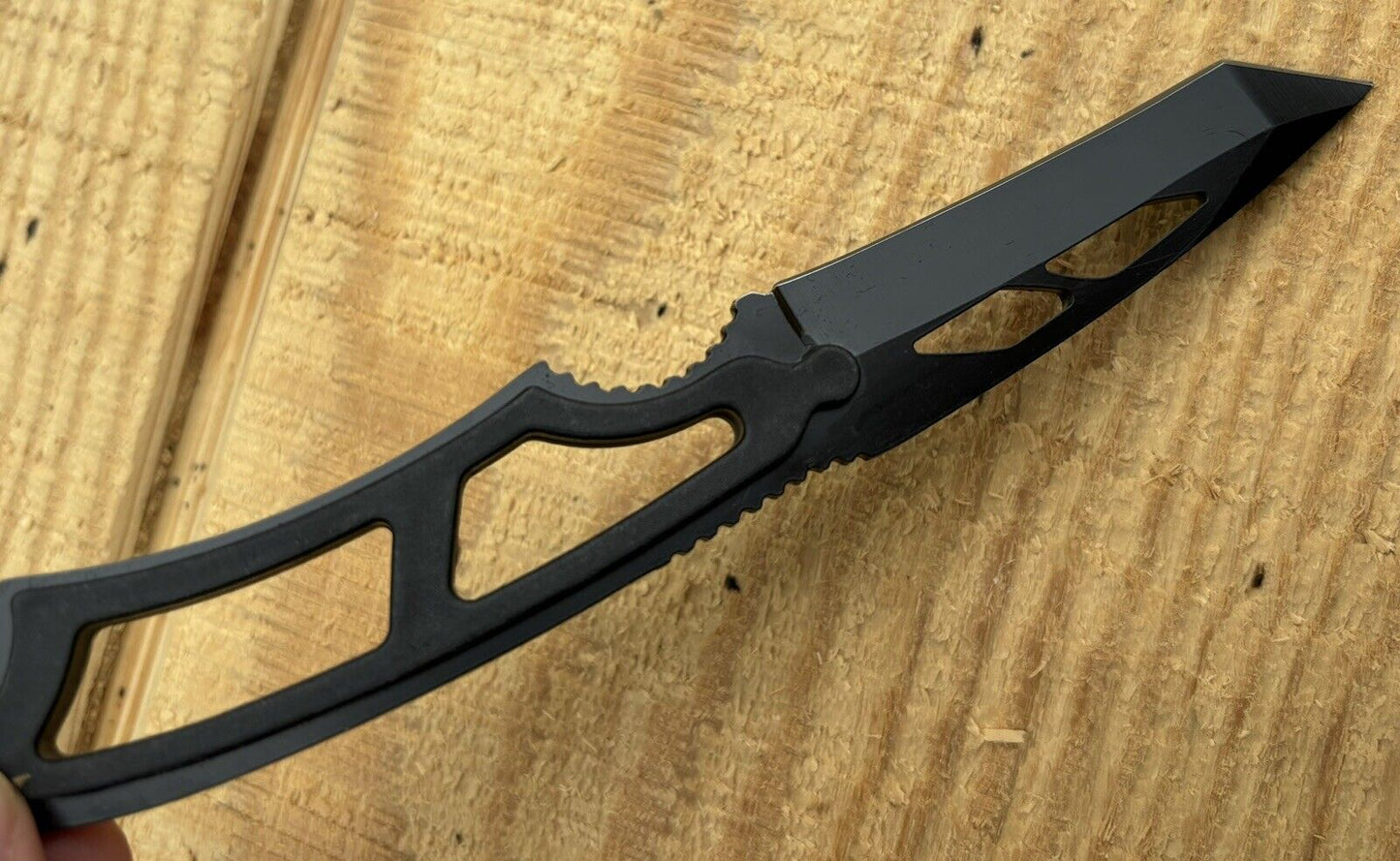 Neck Knife Full Tang Tanto Black Stealth 7.5” Overall Nylon Sheath EDC