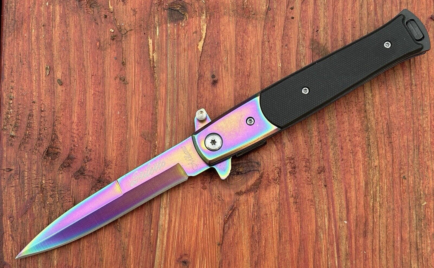 Pocket Knife Vintage Italian Design Titanium Coated Assisted Black Deep Carry