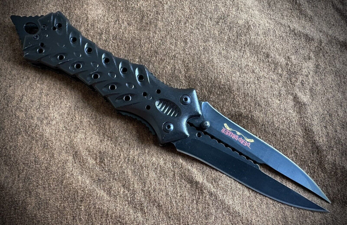 Double Blade Manual Folding Knife Black Stinger Point Full Size Pocket Clip EDC