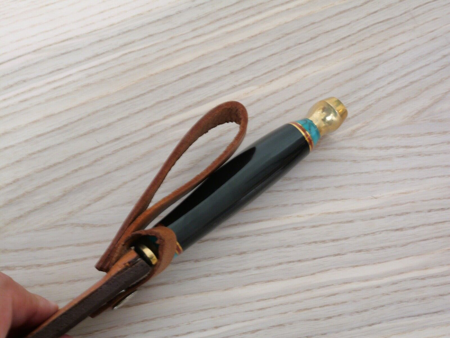 11" Custom Fixed Blade Knife Jewel Brass Guard Recurve Blade Leather Sheath