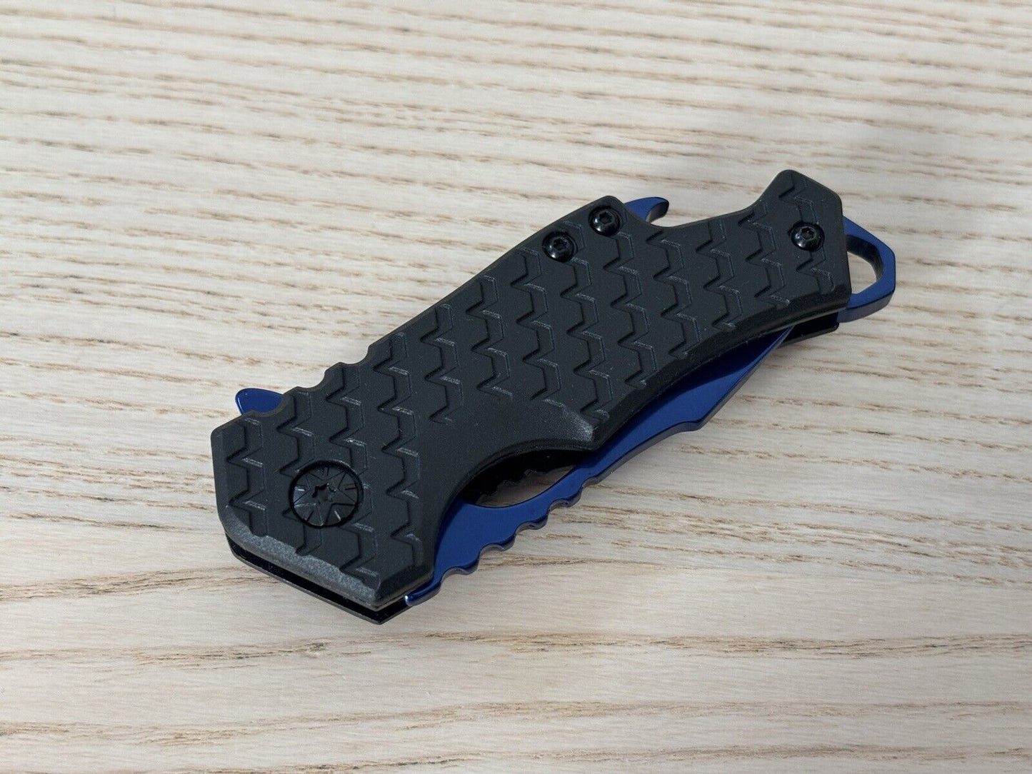 Mini Blue Pocket Knife Compact Edc Spring Assisted 2” Blade Bottle Opener Black