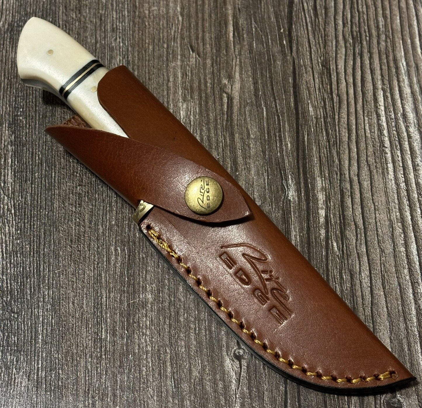 Survival Knife Full Tang 8mm Thick Blade 4” Celtic Full Grain Sheath Brass Hilt