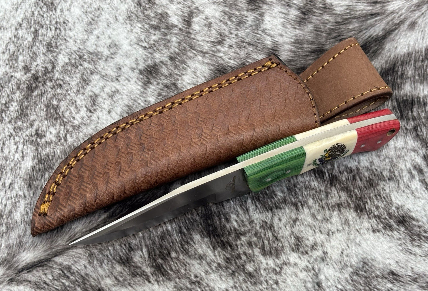 8” Mexico Fixed Blade Knife Full Tang Leather Sheath 440 Stainless Steel