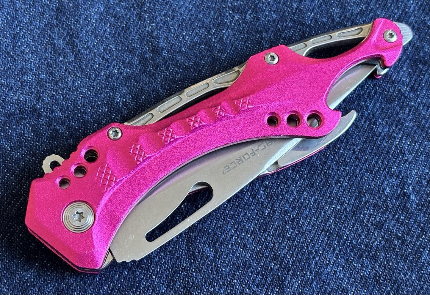 Hot Pink Pocket Knife Spring Assisted Chrome Ladies Self Defense Girly Full Size