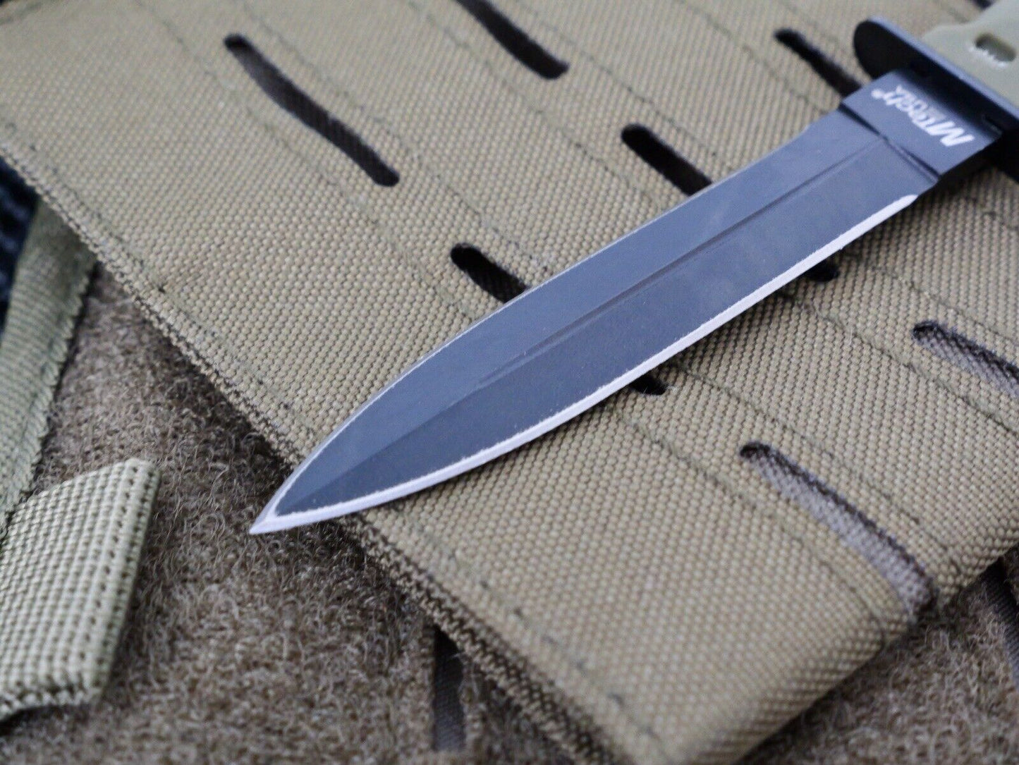 6” Neck Knife Spear Point Double Edge Green Hard Sheath Sharp Tactical Medium