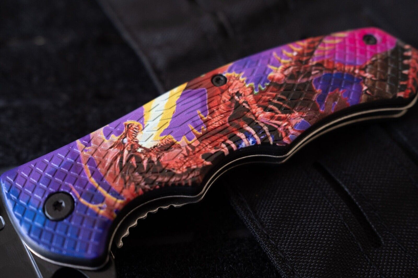 Dragon Flame Spring Assist Folding Pocket Knife Belt Clip Full Size Ergonomic