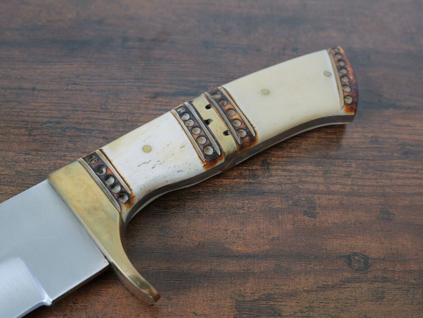 9” Fixed Blade Knife Survival Thick Blade High Carbon Steel Brass Hilt Sharp