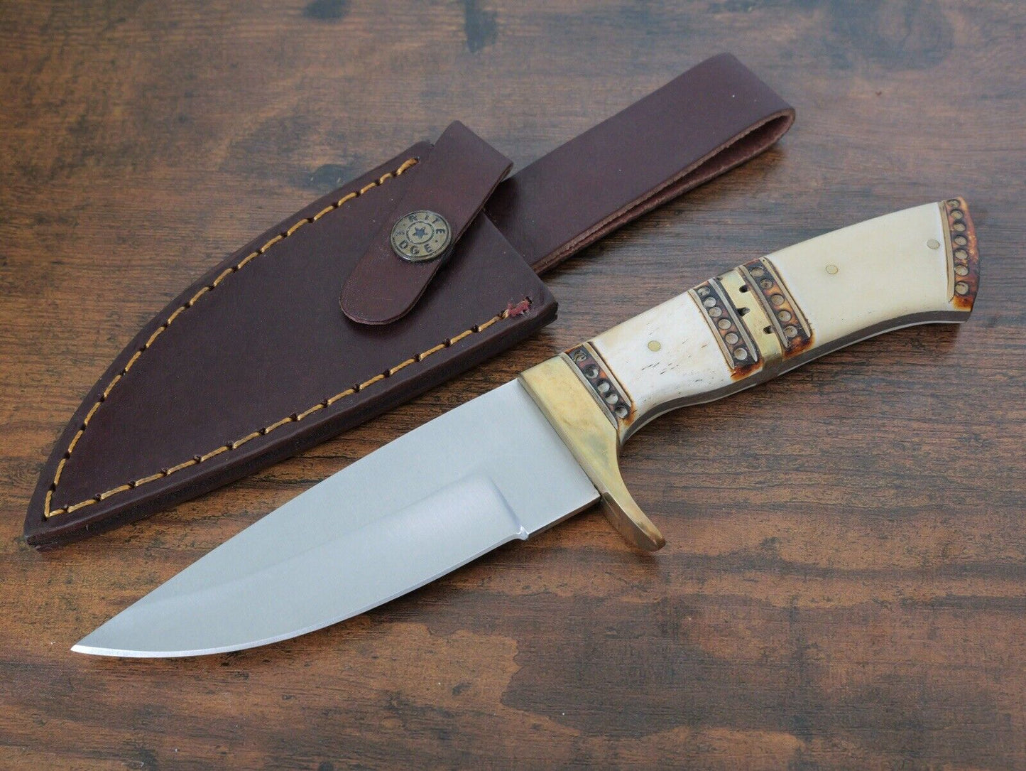 9” Fixed Blade Knife Survival Thick Blade High Carbon Steel Brass Hilt Sharp