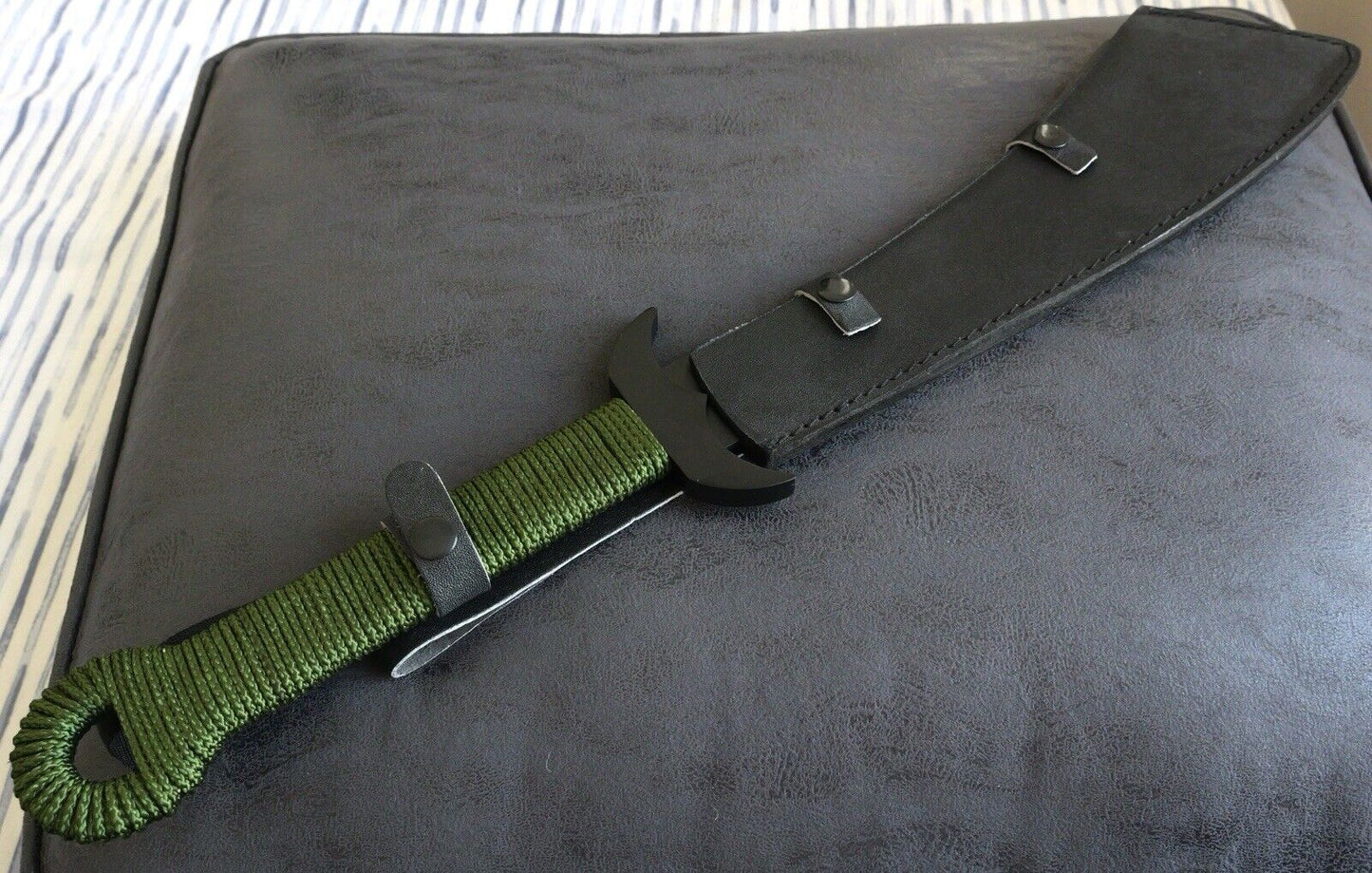 24” Machete Black Cord Wrapped Reverse Tanto Oriental Style Leather Sheath 1.8lb