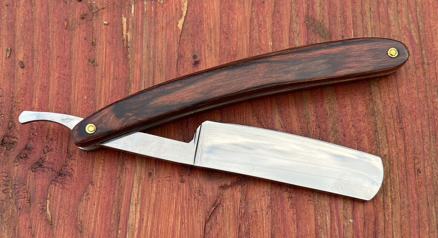 OG Vintage Shaving Straight Razor Chrome Mirror Finish Wood Handle Sharp Classic