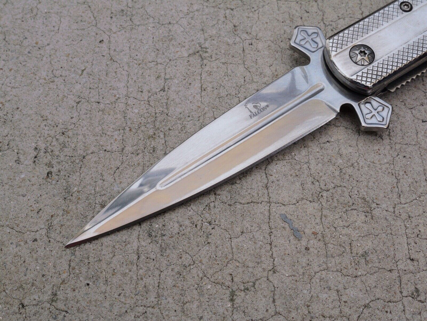 Cross Pocket Knife Full Size Spring Assisted Black Pearl Handle Spear Point Clip