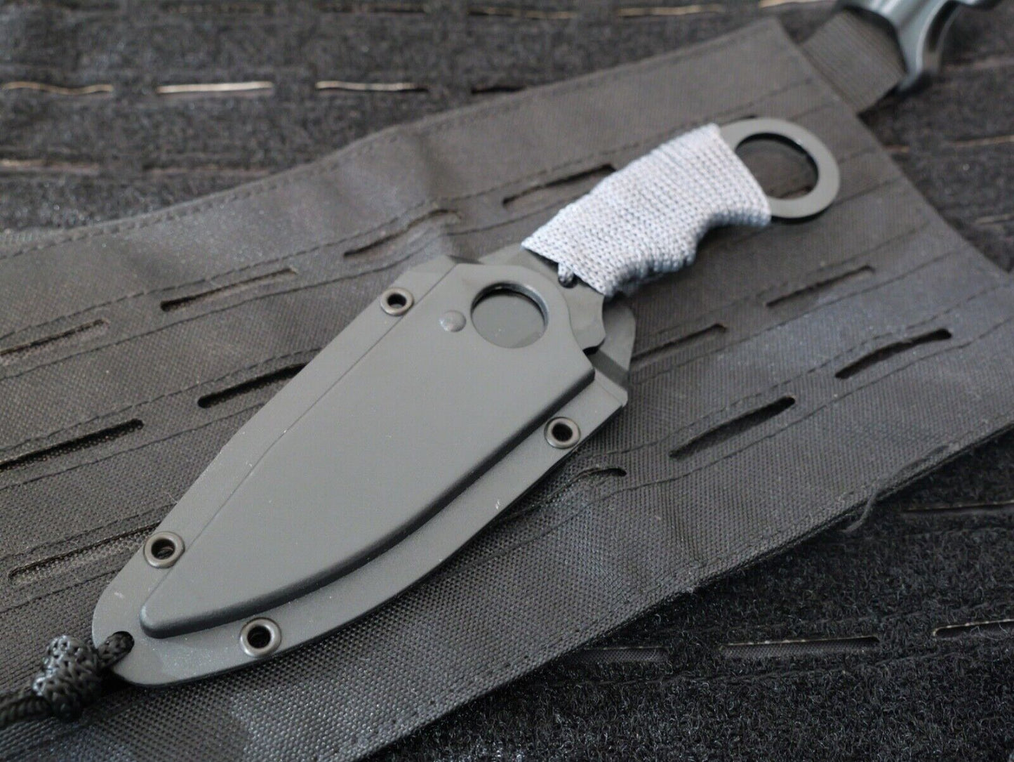 7" Neck Knife Hard Case Full Tang Cord Wrapped Grey Fixed Blade Pocket Knife EDC