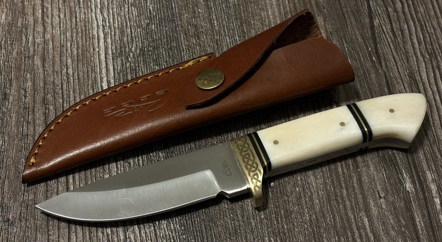 Survival Knife Full Tang 8mm Thick Blade 4” Celtic Full Grain Sheath Brass Hilt