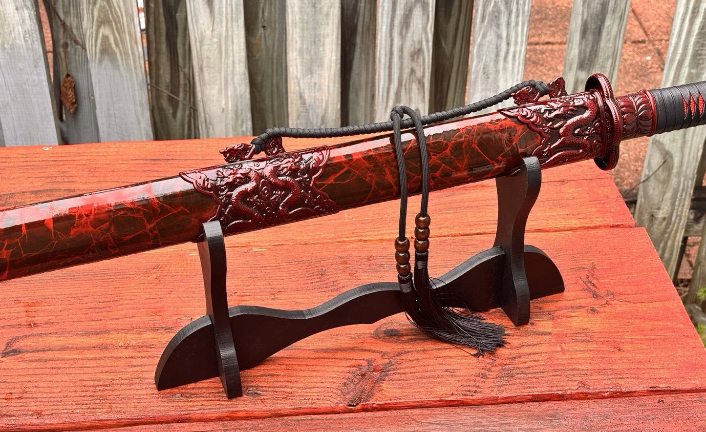 Sword Stand Wood Black Table Top Single Sword Elegant