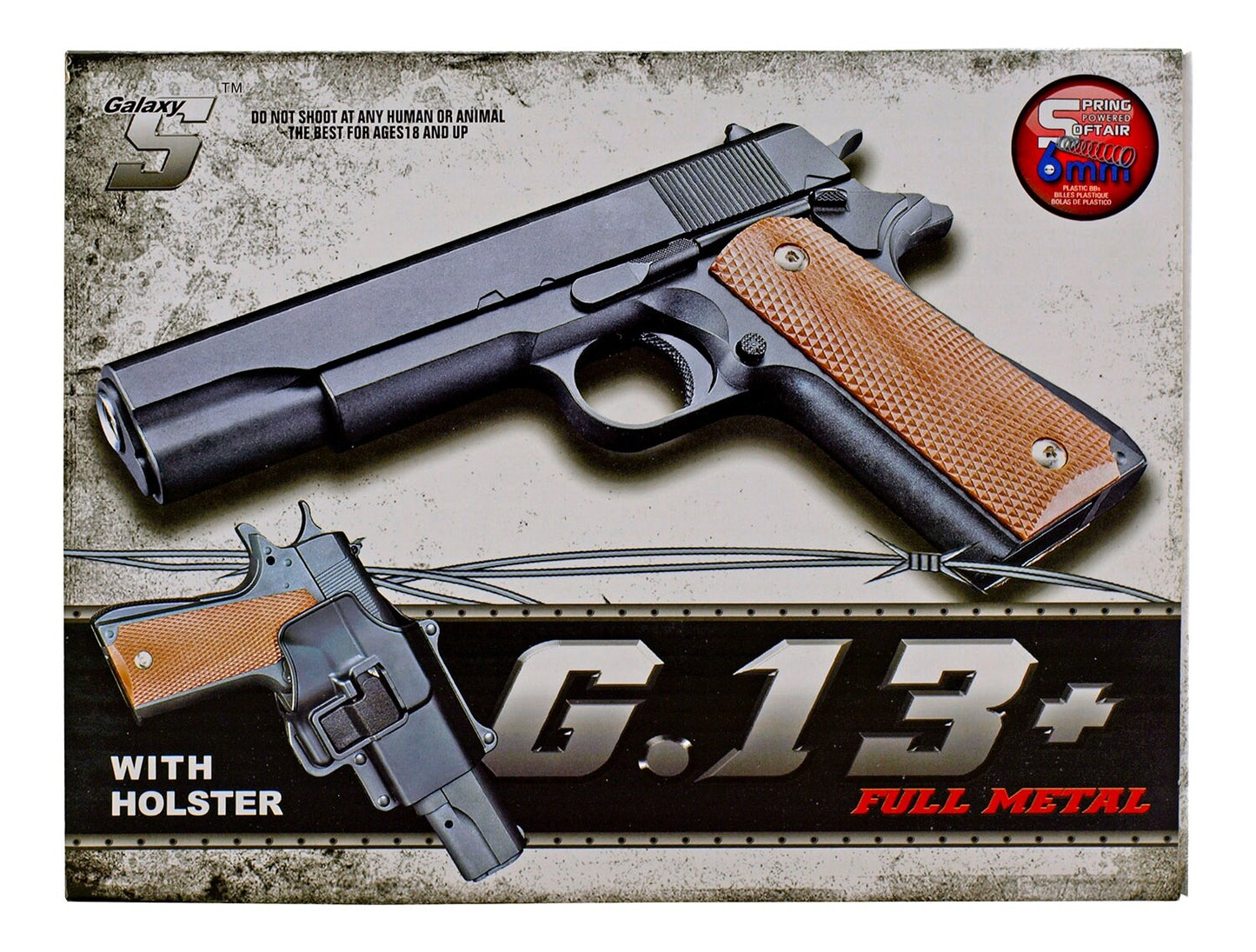 G13H Full Metal Spring Powered Airsoft Pistol Sidearm with Hard Shell Holster -