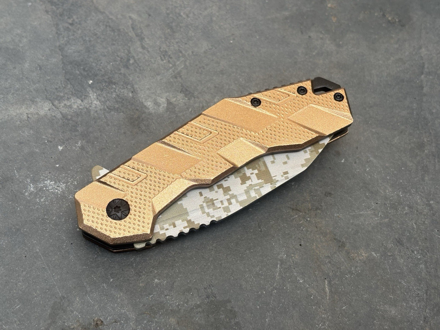 Digital Camo Pocket Knife Spring Assist Desert Metal Handle Sharp Tac Force