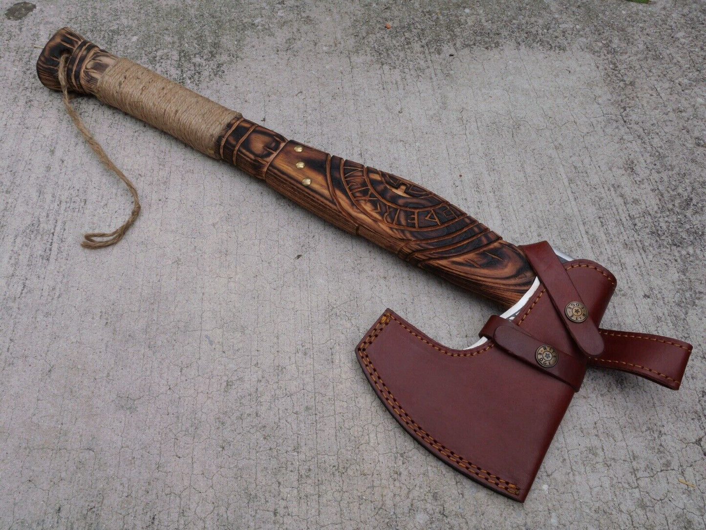 21 Viking Battle axe Hand Forged Custom Leather Sheath 6x5 Head Heavy Duty Etch