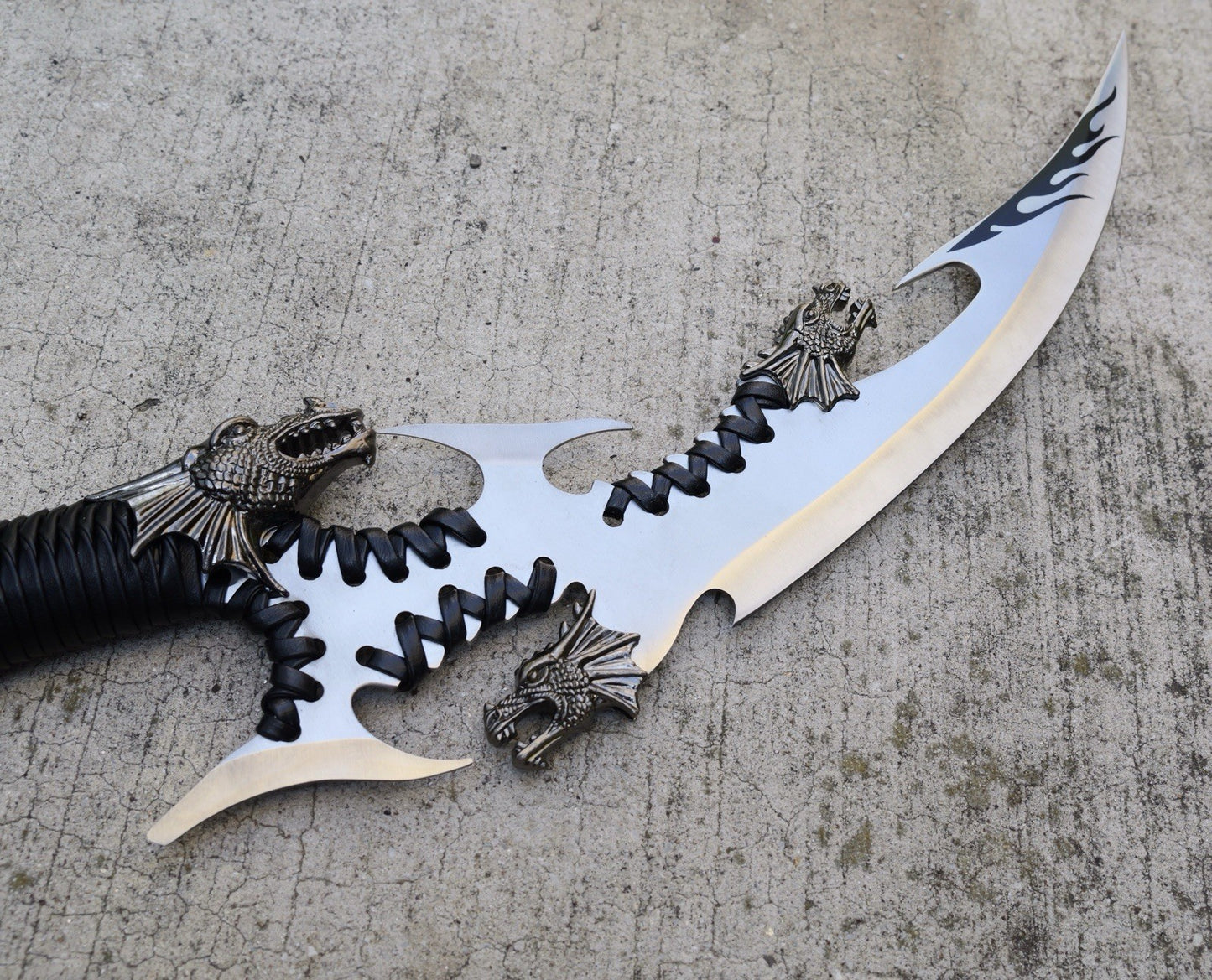 28” Dual Blade Dragon Sabre Fantasy Dagger Display Plaque Epic Details 10” Blade