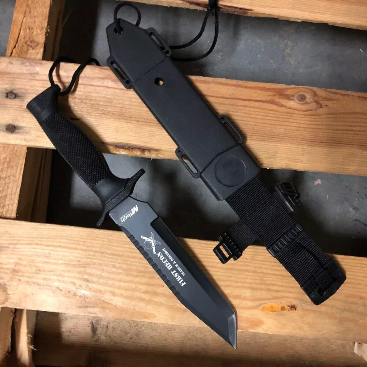 12" Combat Military Knife Fixed Blade Black Tanto First Recon Search & Destroy