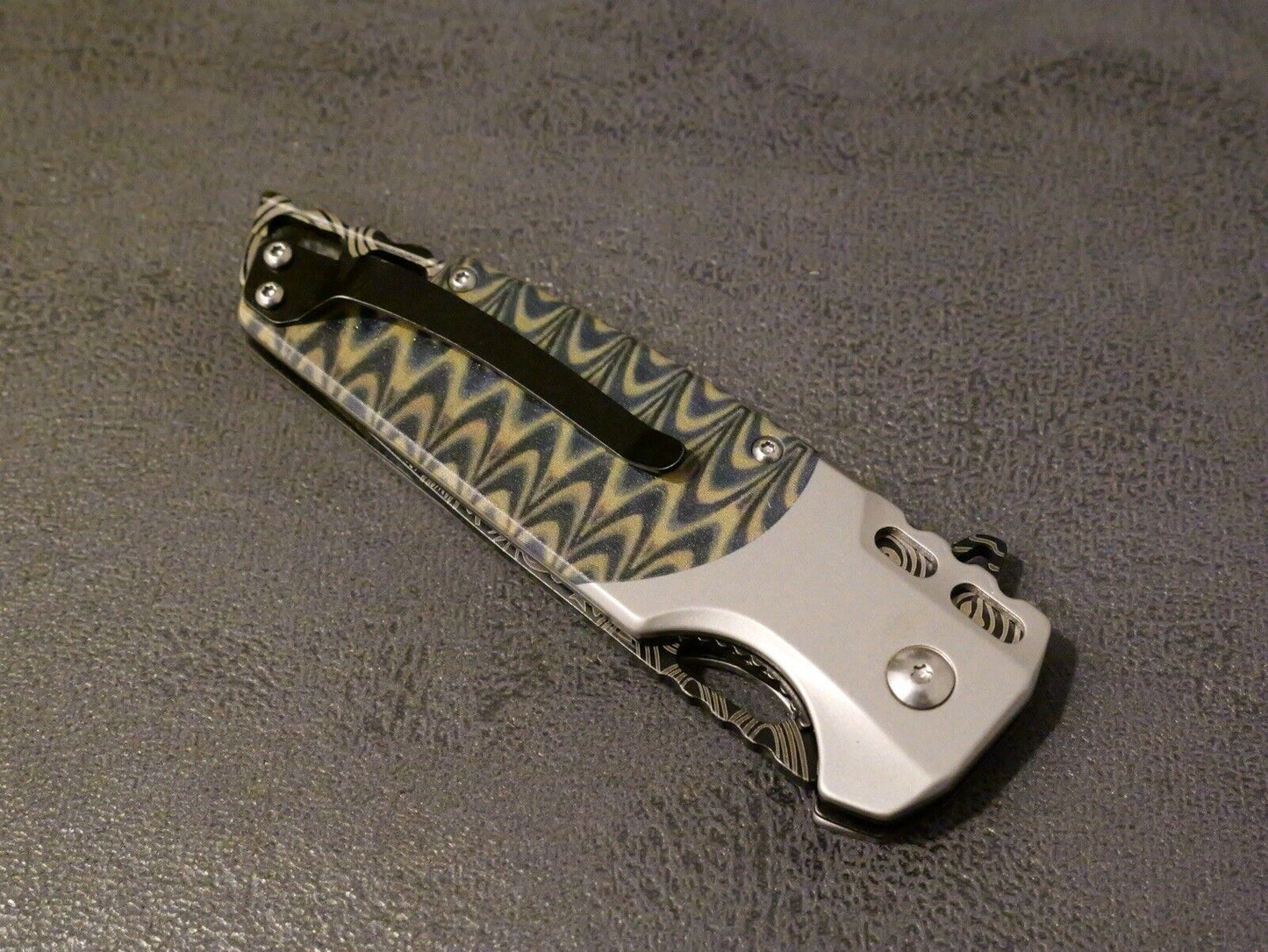 Full Size Pocket Knife Modern Design Spring Assist Tanto Psychedelic Belt Clip