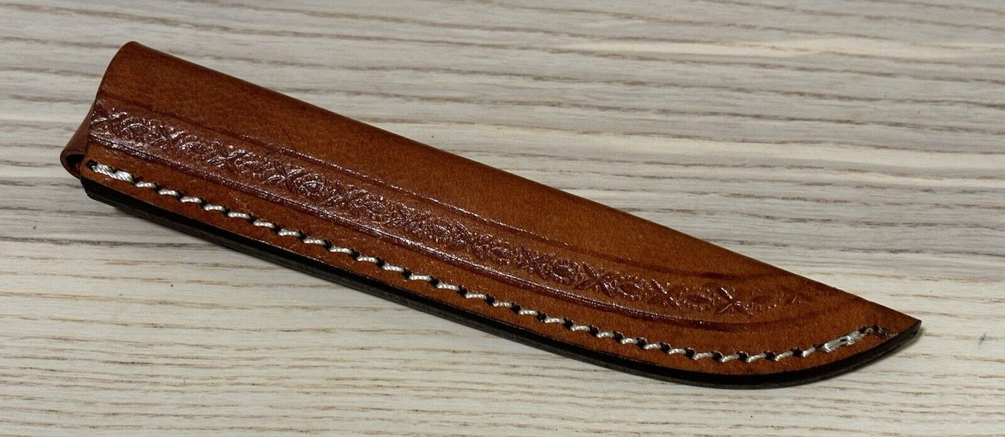 9” Slim Fixed Blade Knife Double Edge Spear Tip Custom Leather Sheath Full Tang