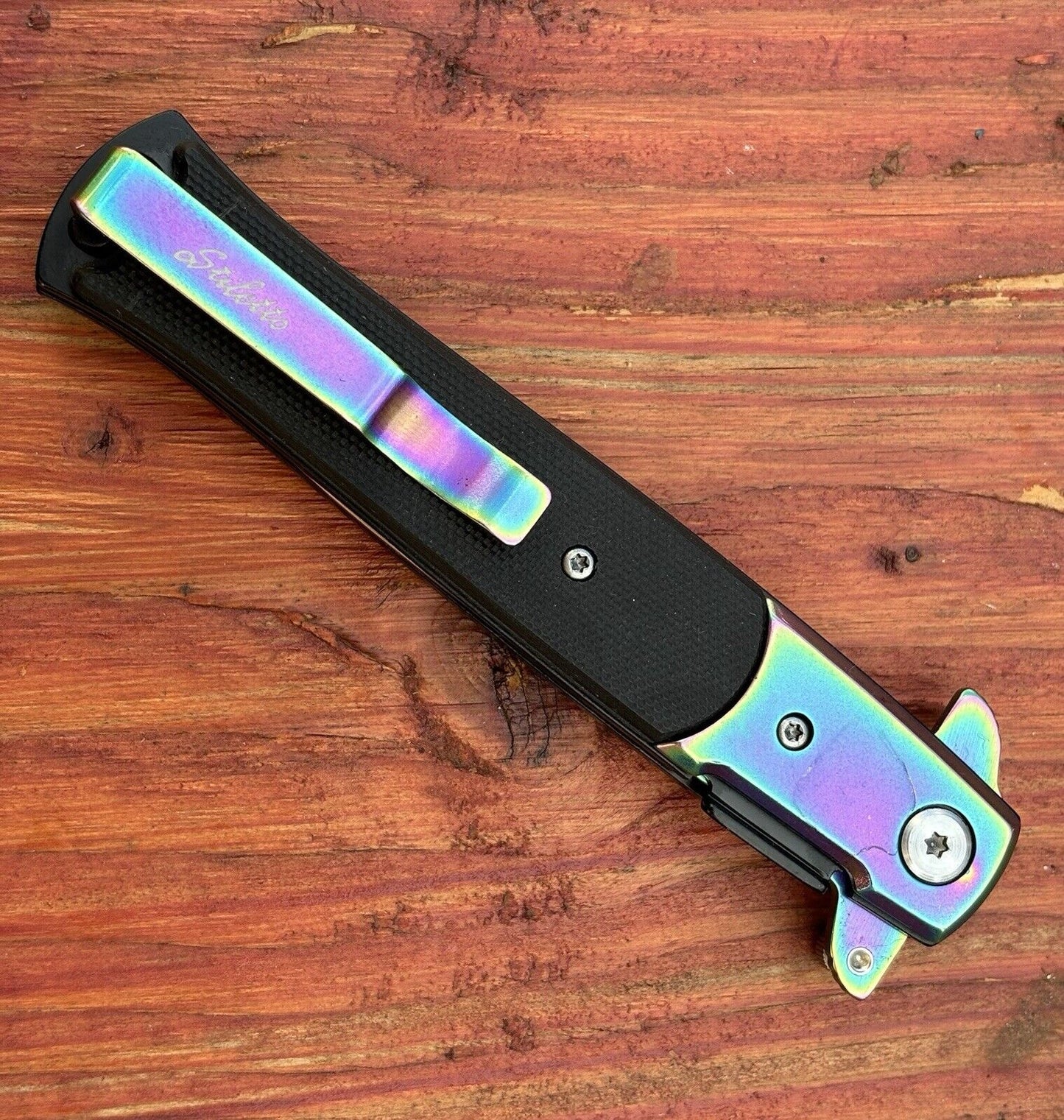 Pocket Knife Vintage Italian Design Titanium Coated Assisted Black Deep Carry
