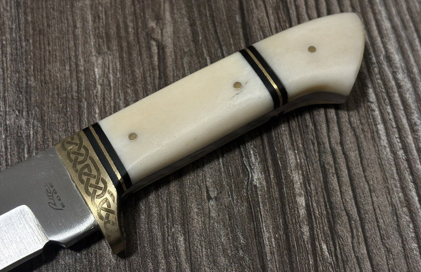 Survival Knife Full Tang 8mm Thick Blade 4” Celtic Full Grain Sheath Brass Hilt