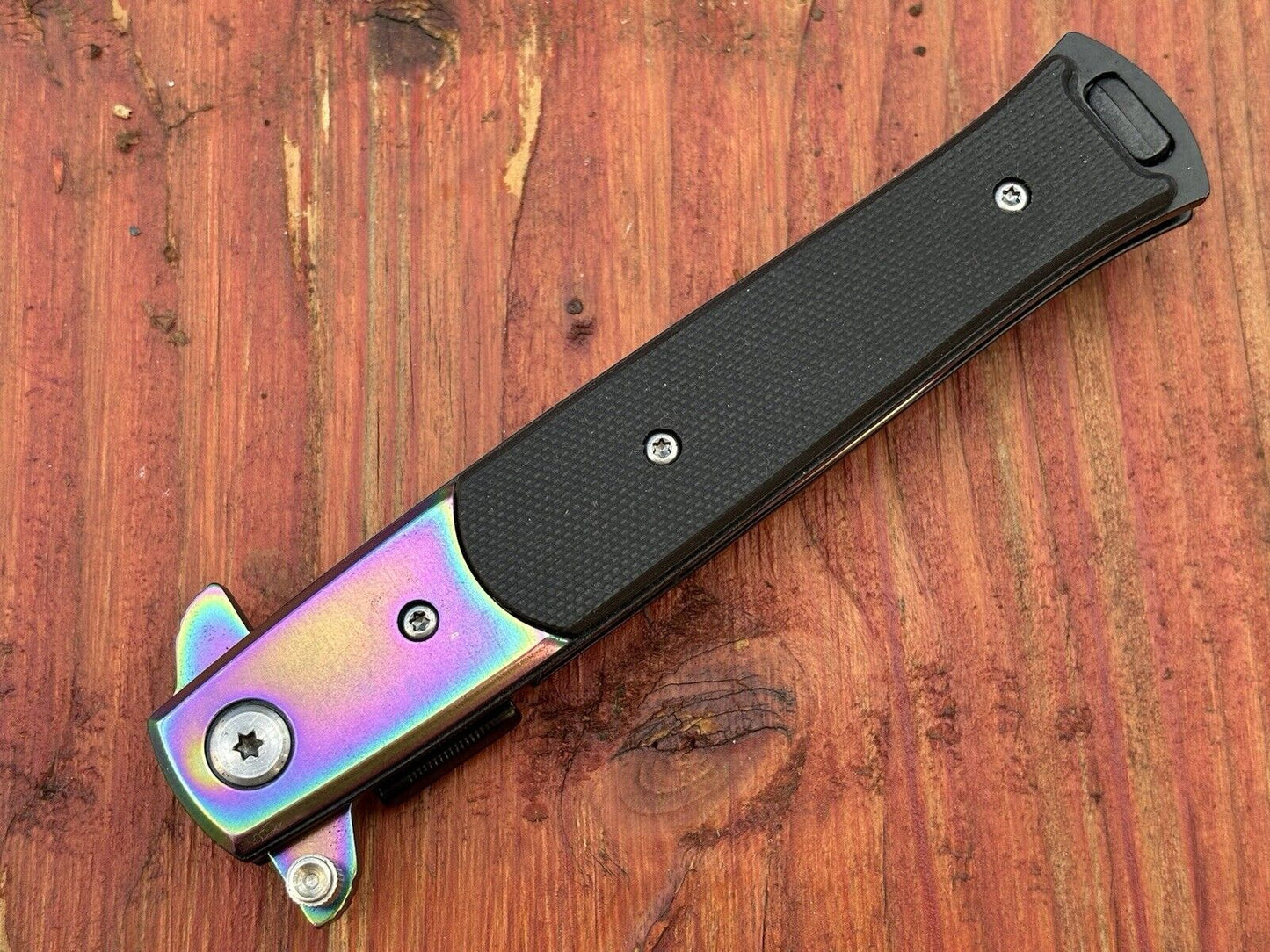Pocket Knife Vintage Italian Design Titanium Coated Assisted Black Deep Carry