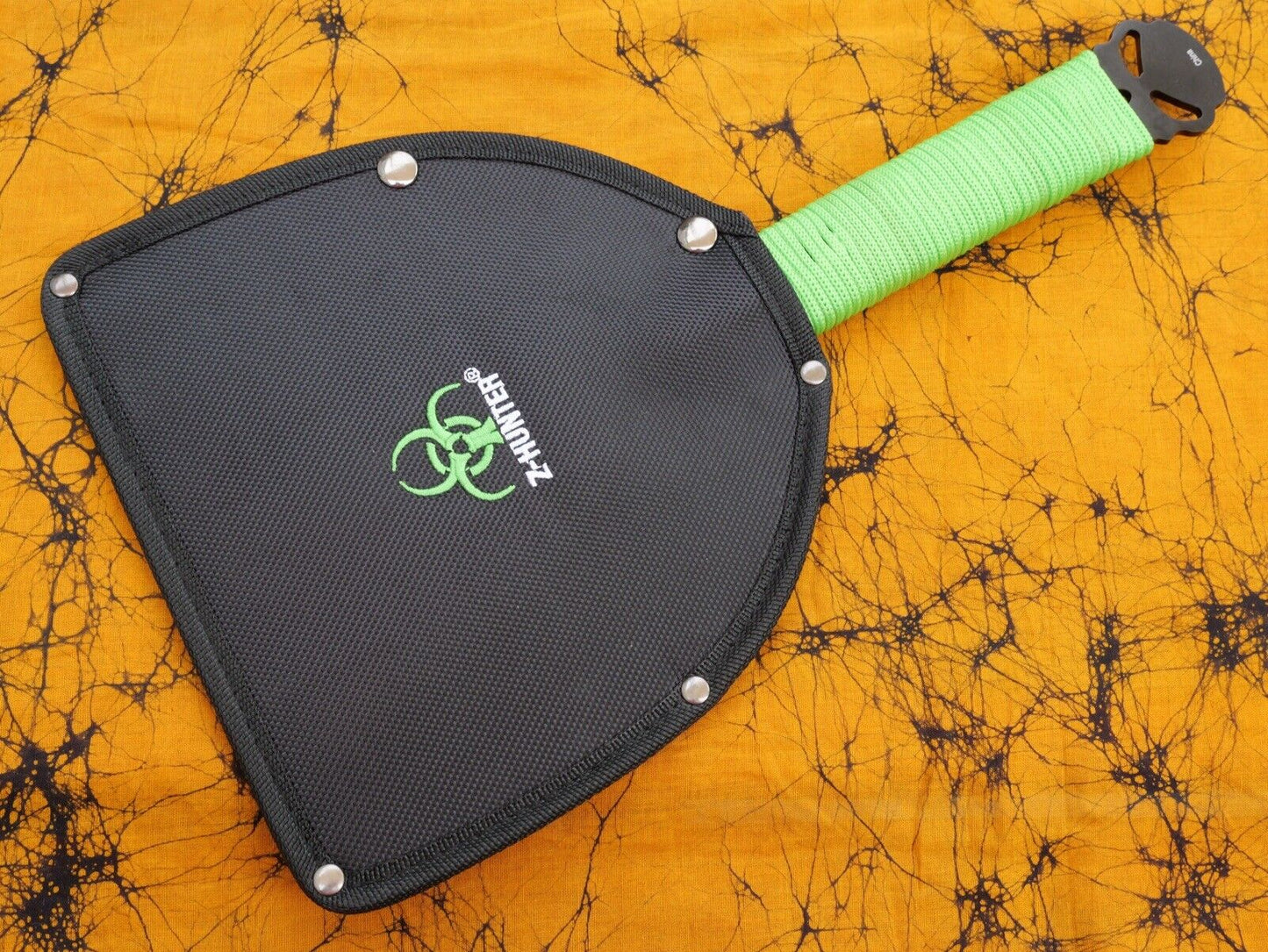 14” Zombie Axe Double Headed Full Tang Green Black Nylon Sheath Fantasy Tactical