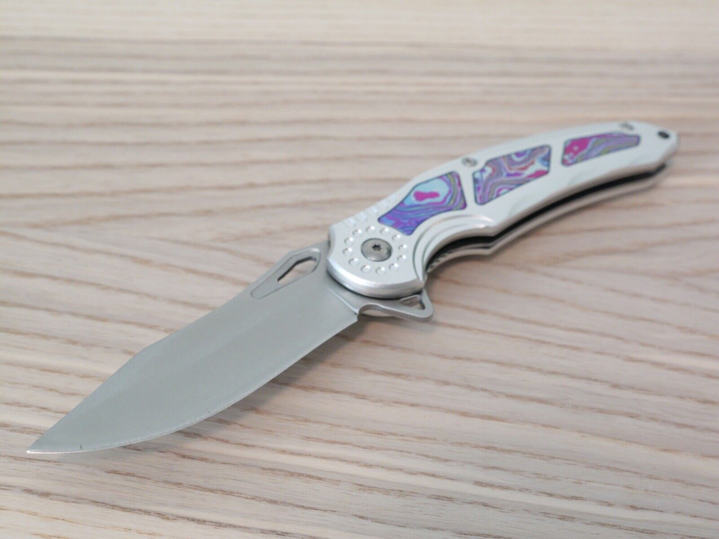 8" Full Metal Spring Assist Pocket Knife Pocket Clip Retro Psychedelic Design