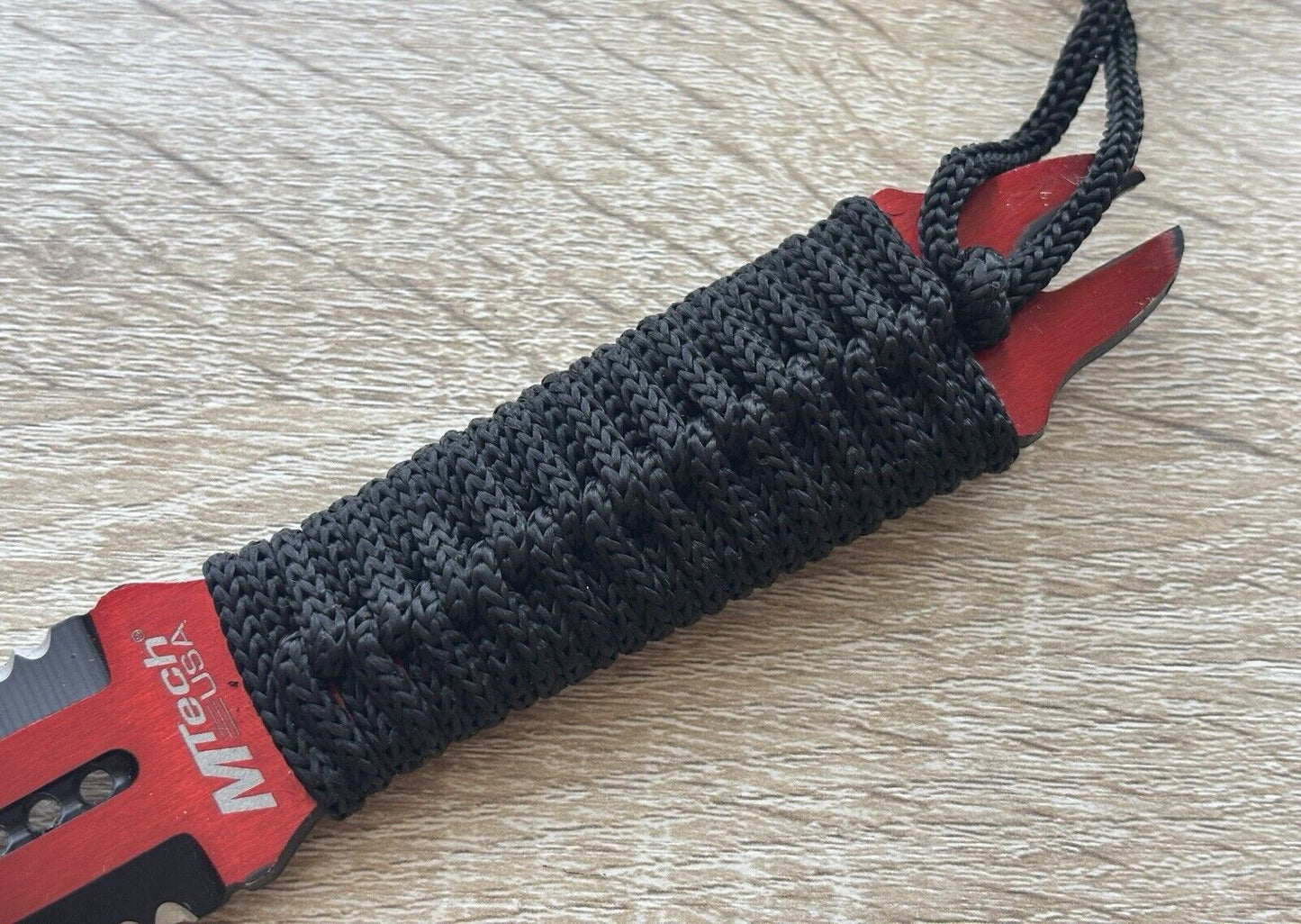 9” Red Stinger Fixed Blade Knife Full Tang Double Edge Sharp Nylon Sheath Cord